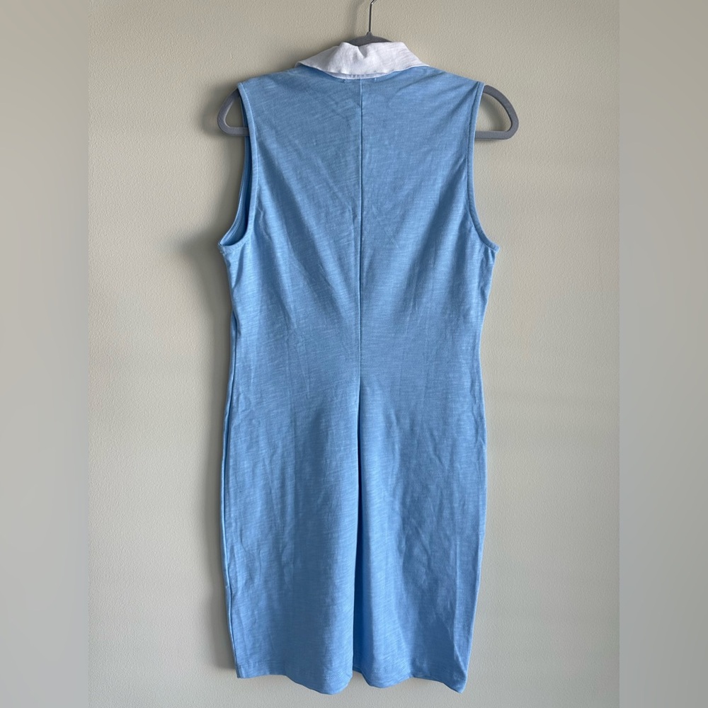 NWT Anthropologie Sundry Light Blue Chambray Knit Sleeveless Polo Mini Dress Lrg - Picture 3 of 8